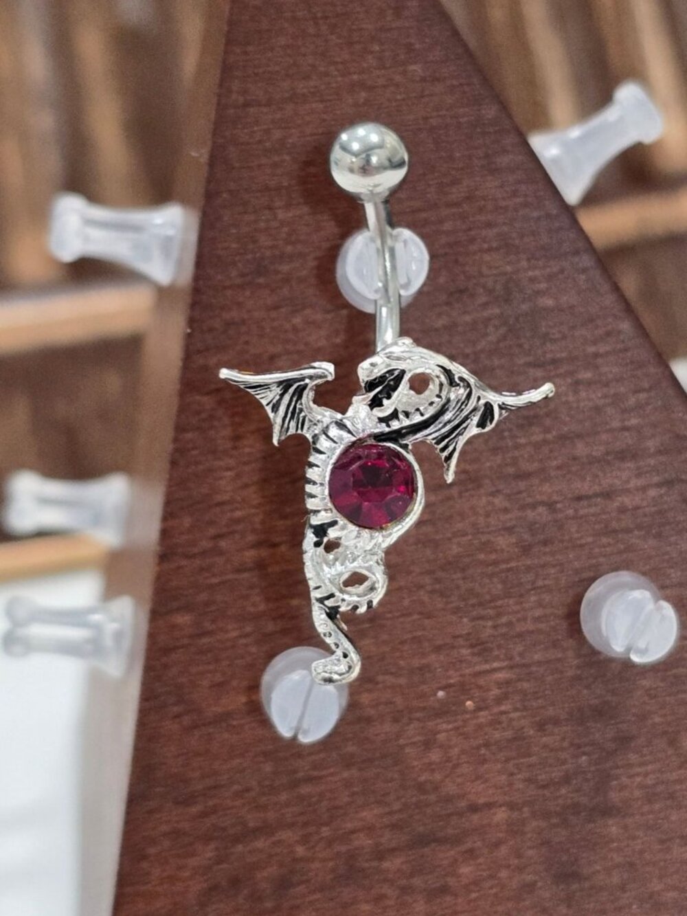 Painful Pleasures ✦ Dragon & Ruby Red Gem Navel Ring ✦ 14G Surgical Steel NWT